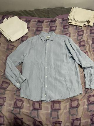 Camisa azul de manga larga para hombre