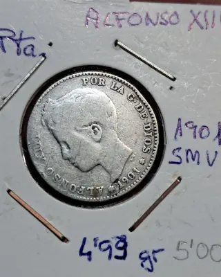 1 Pta Alfonso XIII 1901 SMV Plata.