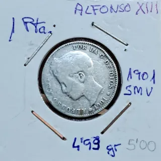 1 Pta Alfonso XIII 1901 SMV Plata.