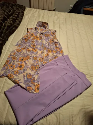 Conjunto: Pantalón lila Zara y camisa estampada St