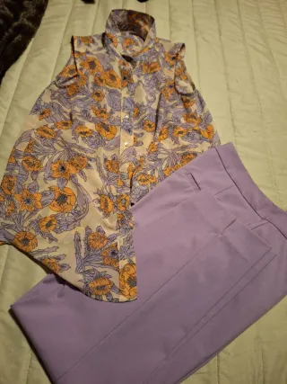 Conjunto: Pantalón lila Zara y camisa estampada St