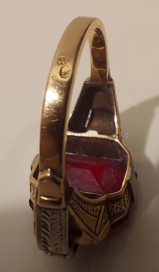Anillo vintage de 1890 de Oro 18 kt, diamantes y g