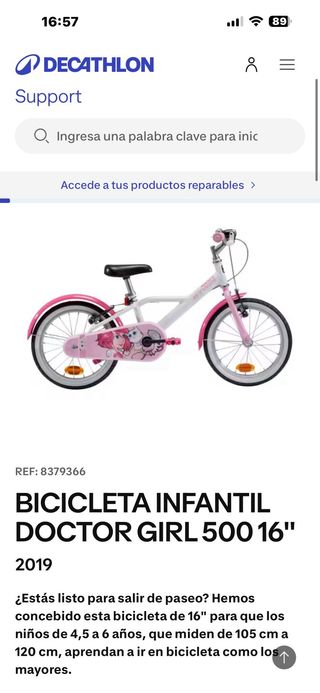 Bicicleta infantil Btwin rosa