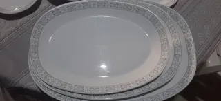 Vajilla Porcelana Fina Bordes Grises