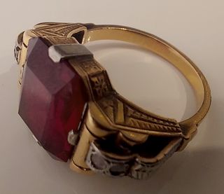 Anillo S.XIX Vintage Oro 18kt Diamantes y Granate