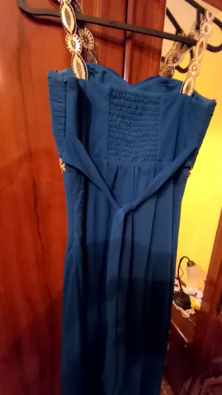 Vestido largo azul con detalles dorados Talla S