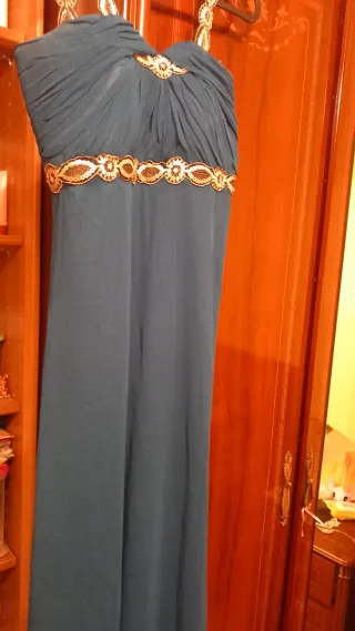 Vestido largo azul con detalles dorados Talla S
