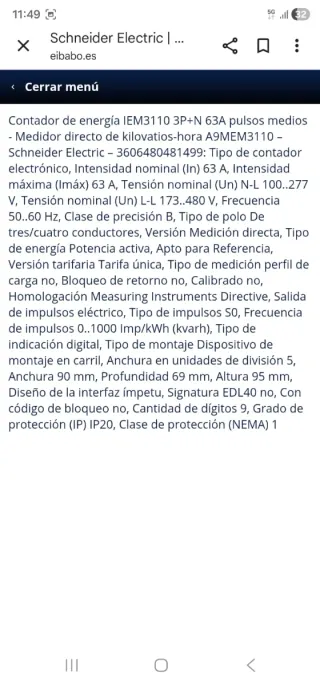 Contador Energía Digital Schneider iEM3110 63A