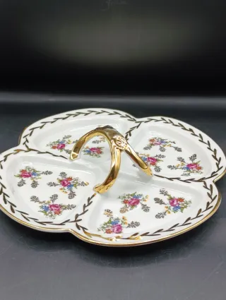 Bandeja Limoges Porcelana Flores Doradas