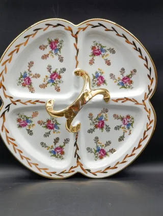 Bandeja Limoges Porcelana Flores Doradas