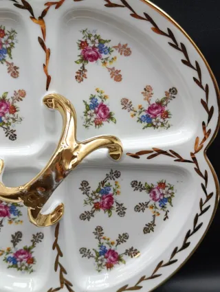 Bandeja Limoges Porcelana Flores Doradas
