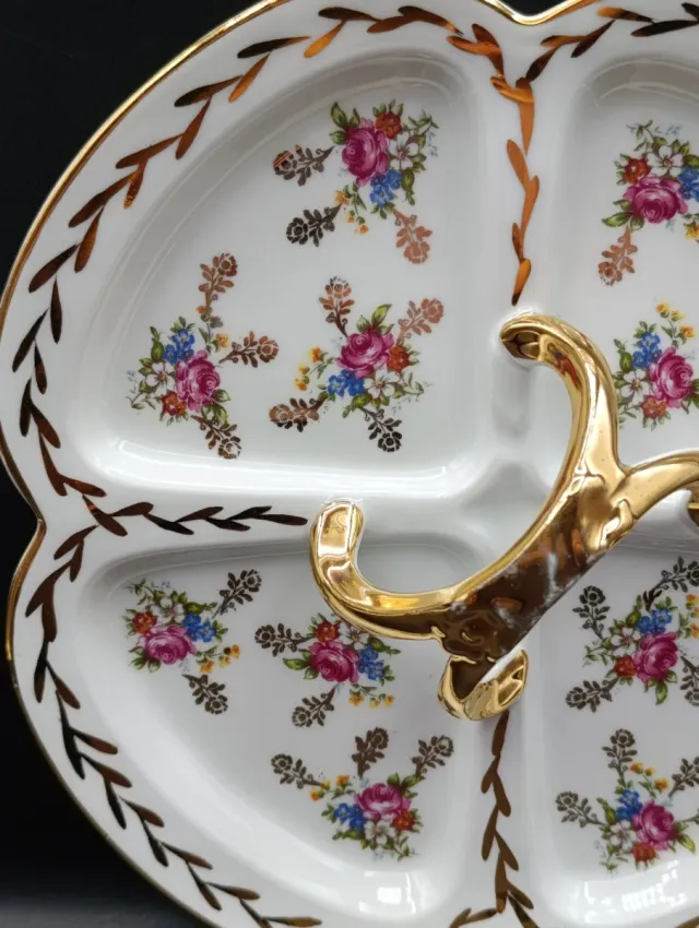 Bandeja Limoges Porcelana Flores Doradas