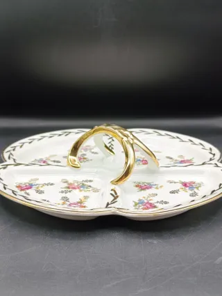 Bandeja Limoges Porcelana Flores Doradas