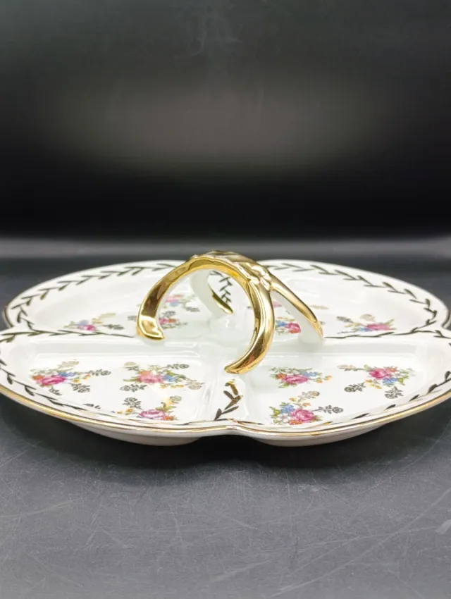 Bandeja Limoges Porcelana Flores Doradas