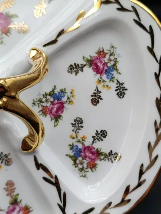 Bandeja Limoges Porcelana Flores Doradas