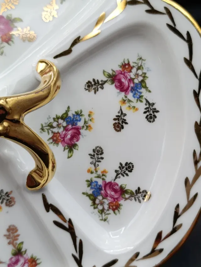 Bandeja Limoges Porcelana Flores Doradas
