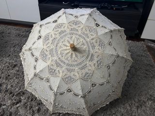 SOMBRILLA DE TELA antigua encaje