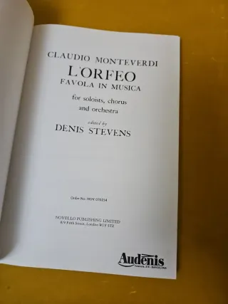 Libro L'Orfeo Favola in Musica Monteverdi