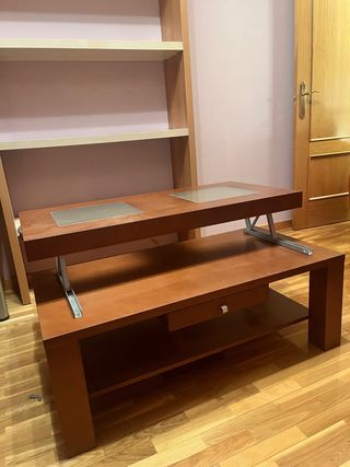 Mesa de salón elevable madera y cristal