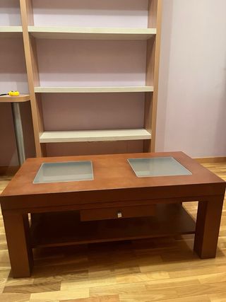 Mesa de salón elevable madera y cristal