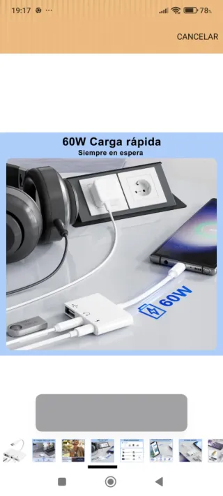 Adaptador USB C a Jack 3.5mm y Carga