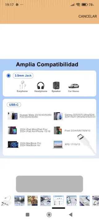 Adaptador USB C a Jack 3.5mm y Carga