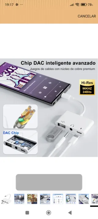 Adaptador USB C a Jack 3.5mm y Carga