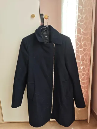 Abrigo Mango Negro/Azul Mujer