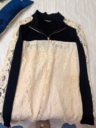 Abito donna pizzo e tessuto tecnico nero/beige