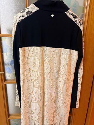 Abito donna pizzo e tessuto tecnico nero/beige