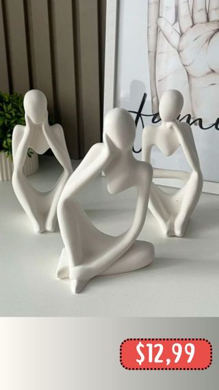 Figura Decorativa Pensador Blanco y Bandeja Corazó