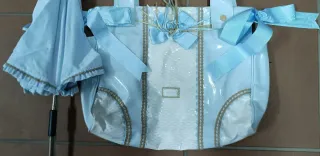 Bolso y sombrilla para silla de bebé azul