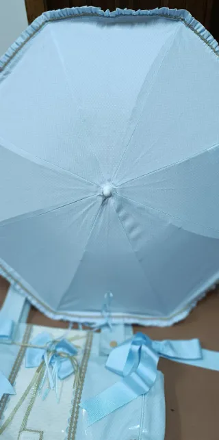 Bolso y sombrilla para silla de bebé azul