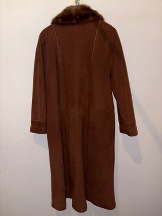 Abrigo Piel Real Vintage Marrón con Cuello Peludo