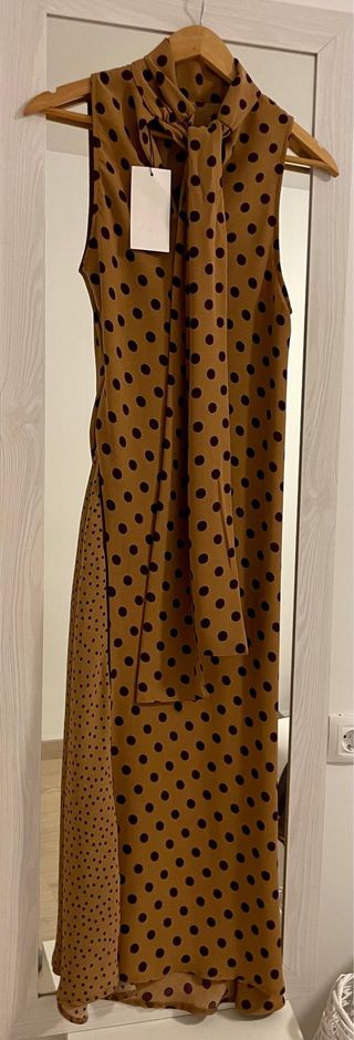 Vestido midi lunares marrón y negro