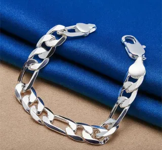 Pulsera Figaro Plata 925 12MM 8 Pulgadas