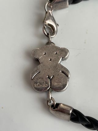 Pulsera Tous Cuero Trenzado Plata S925 Oso (19cm)