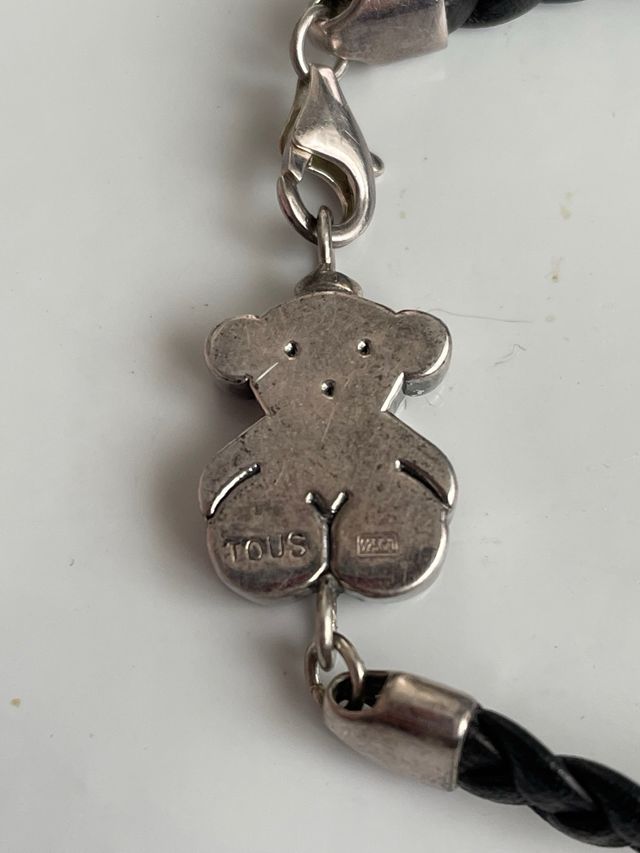 Pulsera Tous Cuero Trenzado Plata S925 Oso (19cm)