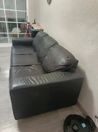 Sofá de piel negro 3 plazas