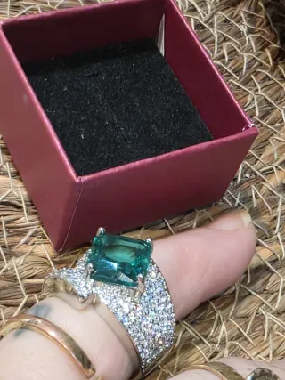 Anillo cóctel Pabe plata y verde