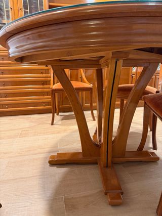 Mesa redonda madera + cristal y 4 sillas comedor
