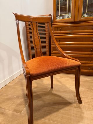 Mesa redonda madera + cristal y 4 sillas comedor