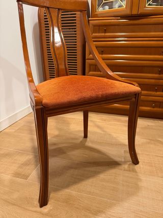 Mesa redonda madera + cristal y 4 sillas comedor