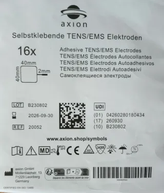 16 Electrodos Axion TENS/EMS 4x4cm