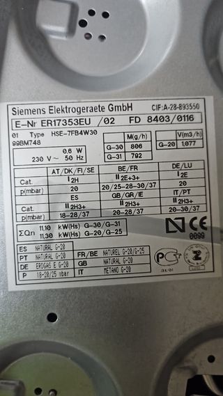 Placa de cocción Siemens 5 fuegos