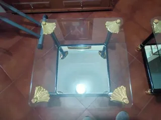 Juego 2 mesas cristal dorado