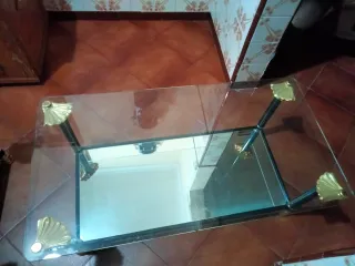 Juego 2 mesas cristal dorado