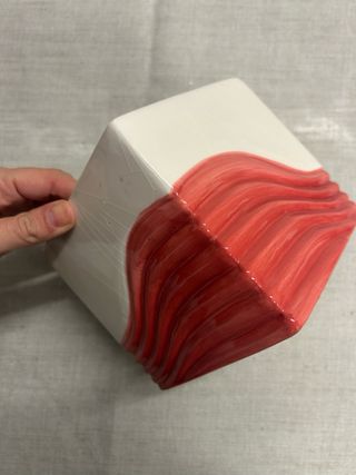 Maceta cerámica cuadrada roja y blanca