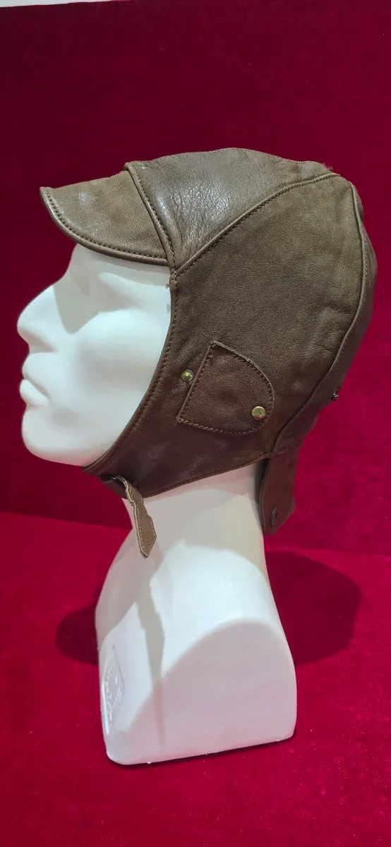 Casco Moto Vintage Cuero Marrón
