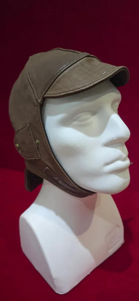 Casco Moto Vintage Cuero Marrón